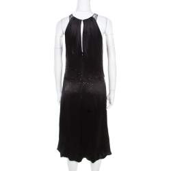 Pre Owned Vera Wang Black Embellished Satin Bod Detail Sleeveless Dress M