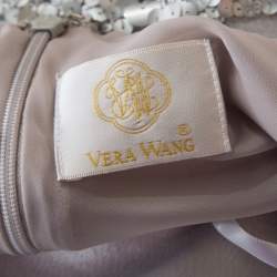 Vera Wang Grey Satin Sequin Embellished Halter Tie Up Flared Dress S