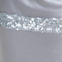 Vera Wang Grey Satin Sequin Embellished Halter Tie Up Flared Dress S