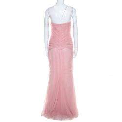 Vera Wang Blush Pink Ruched Tulle Sleeveless Evening Gown M