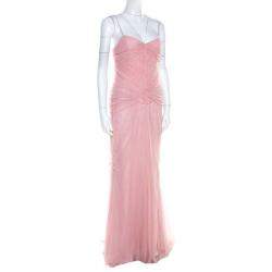 Vera Wang Blush Pink Ruched Tulle Sleeveless Evening Gown M