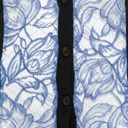 Vera Wang Collection Black and Blue Lace Trim Button Front Cardigan S