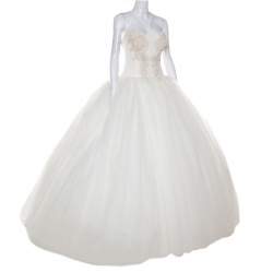 Vera Wang Cream Bead Embellished Silk Layered Tulle Gown L