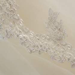 Vera Wang Cream Bead Embellished Silk Layered Tulle Gown L