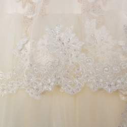Vera Wang Cream Bead Embellished Silk Layered Tulle Gown L