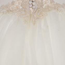 Vera Wang Cream Bead Embellished Silk Layered Tulle Gown L