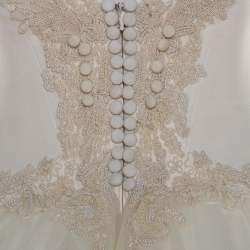 Vera Wang Cream Bead Embellished Silk Layered Tulle Gown L