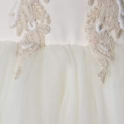 Vera Wang Cream Bead Embellished Silk Layered Tulle Gown L