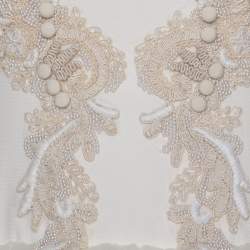 Vera Wang Cream Bead Embellished Silk Layered Tulle Gown L