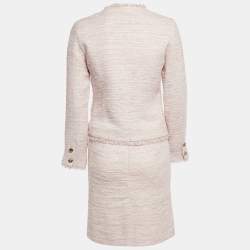 Pre Owned Veronica Virta Pink Lurex Tweed Blazer & Skirt Suit Set XS