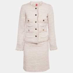 Pre Owned Veronica Virta Pink Lurex Tweed Blazer & Skirt Suit Set XS