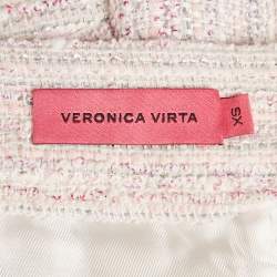 Pre Owned Veronica Virta Pink Lurex Tweed Blazer & Skirt Suit Set XS