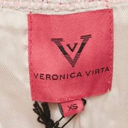 Pre Owned Veronica Virta Pink Lurex Tweed Blazer & Skirt Suit Set XS