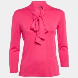 Pre Owned Veronica Virta Pink Jersey Neck Tie -Up Detail Top XS 