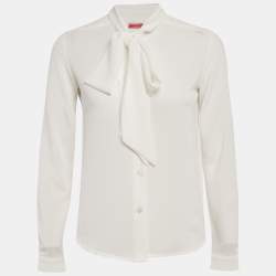 Pre Owned Veronica Virta White Crepe Neck Tie -Up Detail Blouse XS