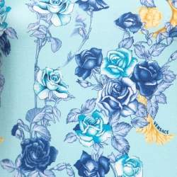 Pre Owned Versace Blue Floral Printed Jersey Round Neck T-Shirt M