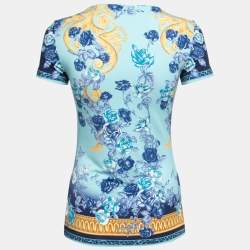 Pre Owned Versace Blue Floral Printed Jersey Round Neck T-Shirt M