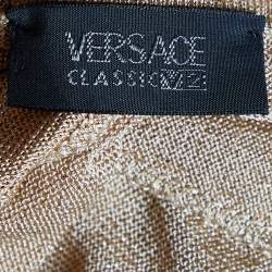 Pre Owned Versace Classic V2 Beige Wool Rib Knit Cardigan & Gold Lurex Knit Cami Top Set M