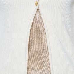 Pre Owned Versace Classic V2 Beige Wool Rib Knit Cardigan & Gold Lurex Knit Cami Top Set M