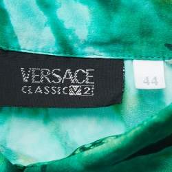 Versace Classic V2 Green Printed Satin Silk Button Front Shirt M 