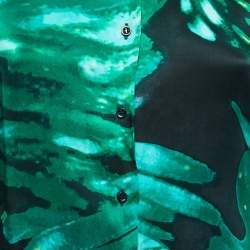 Versace Classic V2 Green Printed Satin Silk Button Front Shirt M 