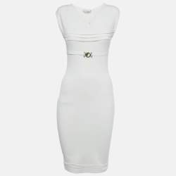 Pre Owned Versace Collection White Jersey Belt Detail Bodycon Dress S