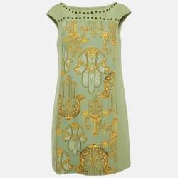 Pre Owned Versace Collection Green Printed Crepe Mini Dress M