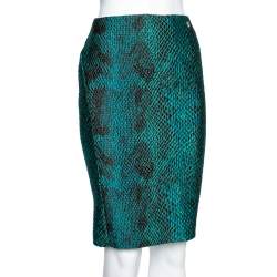 Versace Collection Green Snakeskin Pattern Jacquard Pencil Skirt M