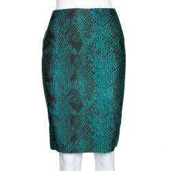Versace Collection Green Snakeskin Pattern Jacquard Pencil Skirt M