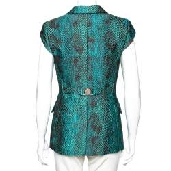 Pre Owned Versace Collection Green Snakeskin Pattern Jacquard Cap Sleeve Blazer S