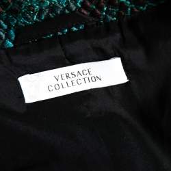 Pre Owned Versace Collection Green Snakeskin Pattern Jacquard Cap Sleeve Blazer S