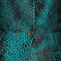 Pre Owned Versace Collection Green Snakeskin Pattern Jacquard Cap Sleeve Blazer S