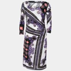 Versace Collection Multicolor Printed Jersey Gathered Detail Dress L