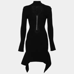 Versace Collection Black Knit Mock Neck Asymmetrical Hem Dress M