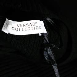 Versace Collection Black Knit Mock Neck Asymmetrical Hem Dress M