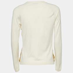 Pre Owned Versace Collection Cream Baroque Print Silk & Cotton Button Front Cardigan S