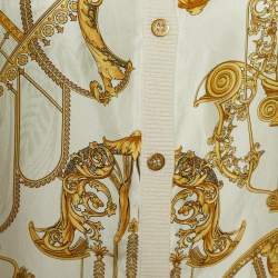 Pre Owned Versace Collection Cream Baroque Print Silk & Cotton Button Front Cardigan S