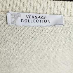 Pre Owned Versace Collection Cream Baroque Print Silk & Cotton Button Front Cardigan S
