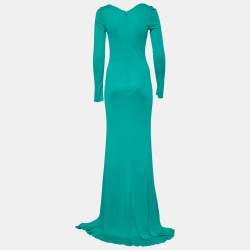 Pre Owned Versace Collection Green Jersey Long Sleeve Maxi Dress M