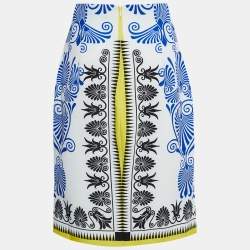 Pre Owned Versace Collection Blue Printed Knit Midi Skirt L