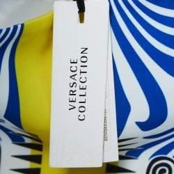 Pre Owned Versace Collection Blue Printed Knit Midi Skirt L