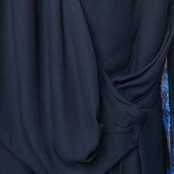 Versace Collection Blue Silk Chiffon Draped Floral Sleeve Gown L