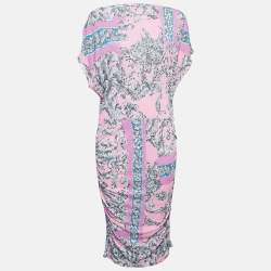 Versace Collection Pink Printed Jersey Ruched Midi Dress M