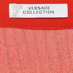 Pre Owned Versace Collection Orange Georgette Pleated Maxi Skirt M