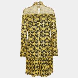 Pre Owned Versace Collection Black Printed Full Sleeve Mini Dress M