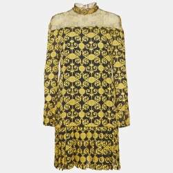 Pre Owned Versace Collection Black Printed Full Sleeve Mini Dress M