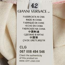 Versace Collection Cream Printed Silk and Knit Buttoned Cardigan M