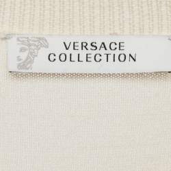 Versace Collection Cream Printed Silk and Knit Buttoned Cardigan M