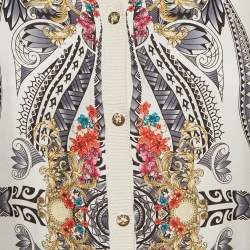 Versace Collection Cream Printed Silk and Knit Buttoned Cardigan M
