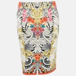 Pre Owned Versace Collection Multicolor Floral Print Cotton Pencil Skirt M
